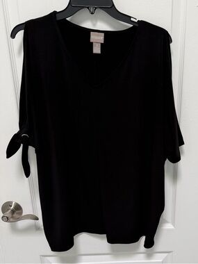 Chico's Black V-Neck Tie-Sleeve Short Sleeve Tunic, Dorman top, Size XL